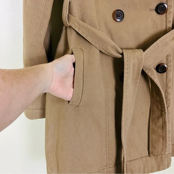 OLD NAVY Women’s Trench Coat Tan Double Breasted Cotton Twill, Size M - Picture 7 of 10